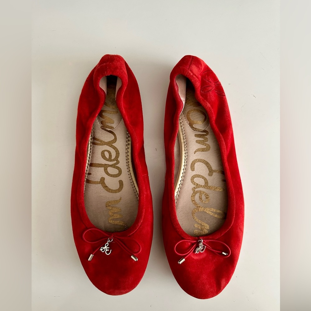 Red suede flats